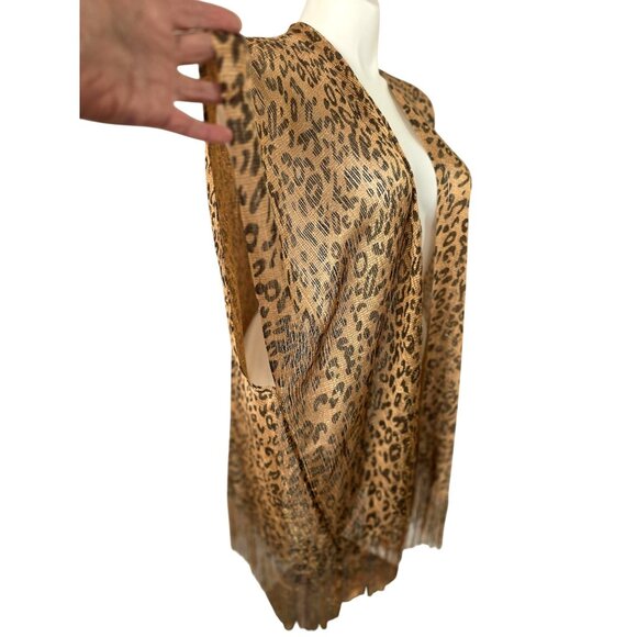 Kendall James Gold Metallic Leopard Fringe Shawl Womens OS Evening CoverUp NWT - Picture 10 of 10